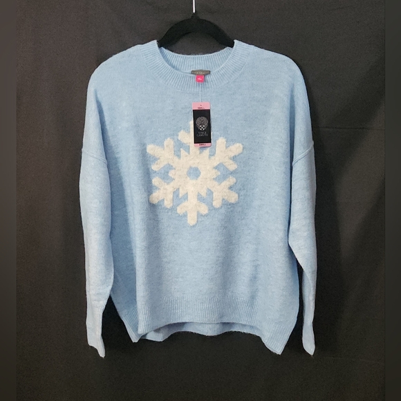 Vince Camuto Oversized Fuzzy Snowflake Sweater in Blue Sizes S-XXXL - Picture 11 of 13